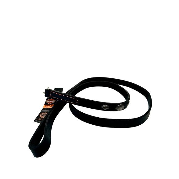 NEW HARLEY DAVIDSON 1/2" BAR & SHIELD LEATHER LEASH - 4 FT. BLK W/ ORANGE THREAD - Picture 1 of 3